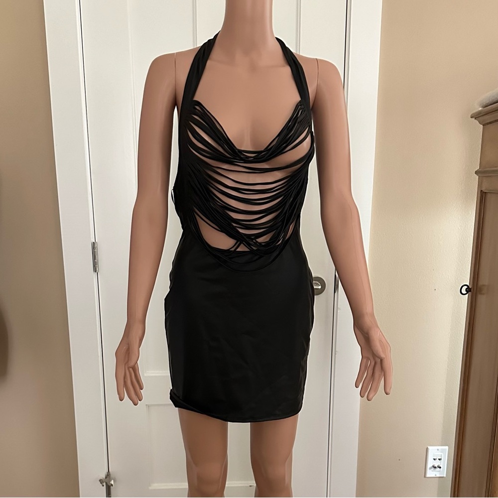 Patrice Catanzaro Calicia Dress, Black Wetlook , size L